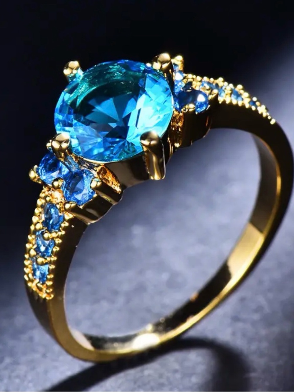 Gold Blue Gemstone Ring.